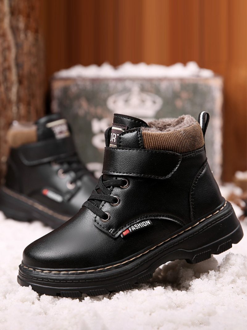 Schuhe Für Jungen Modische Schnür-schneestiefel - Schwarz