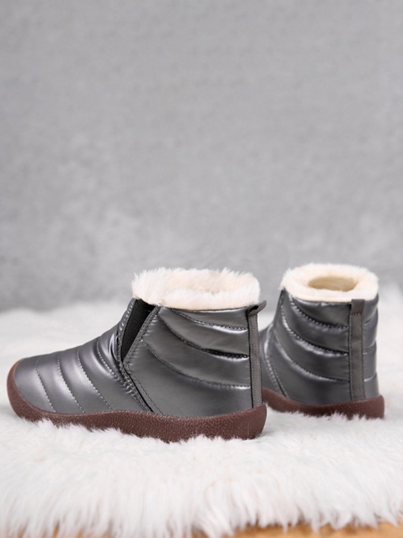 Unisex-kinder-schneestiefel Runde Zehen Kurze Winterstiefel Mit Plüschfutter - Grau