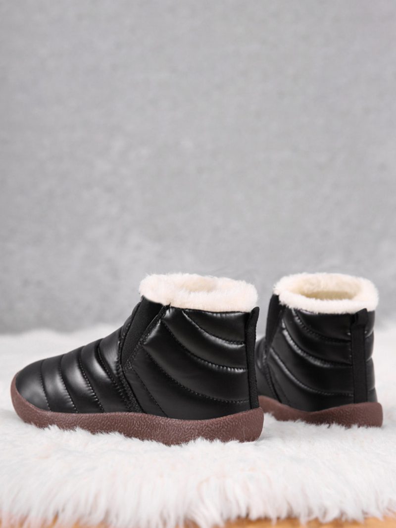 Unisex-kinder-schneestiefel Runde Zehen Kurze Winterstiefel Mit Plüschfutter - Schwarz