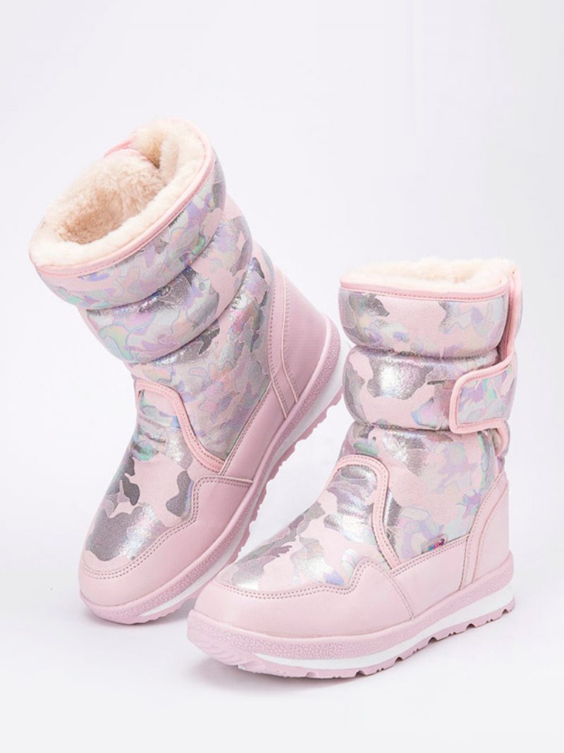 Unisex-winterstiefel Für Kinder Warme Schneestiefel Mit Runder Spitze - Rosa