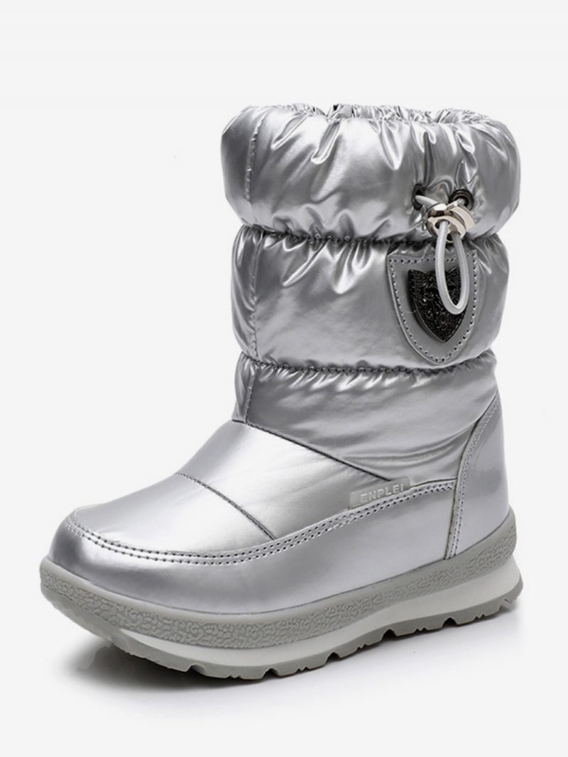 Winterschuhe Für Kinder Schwarze Schneestiefel Mit Runder Zehenpartie Und Kordelzug - Silber