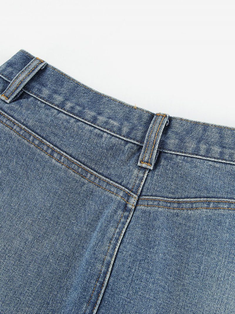 Damenrock Blauer Fransen-denim Lange Damenhose - Blau