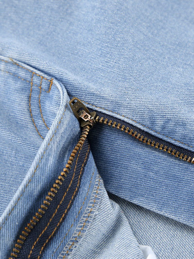 Rock Für Damen Blaue Knöpfe Denim Lange Damen-unterteile - Blau