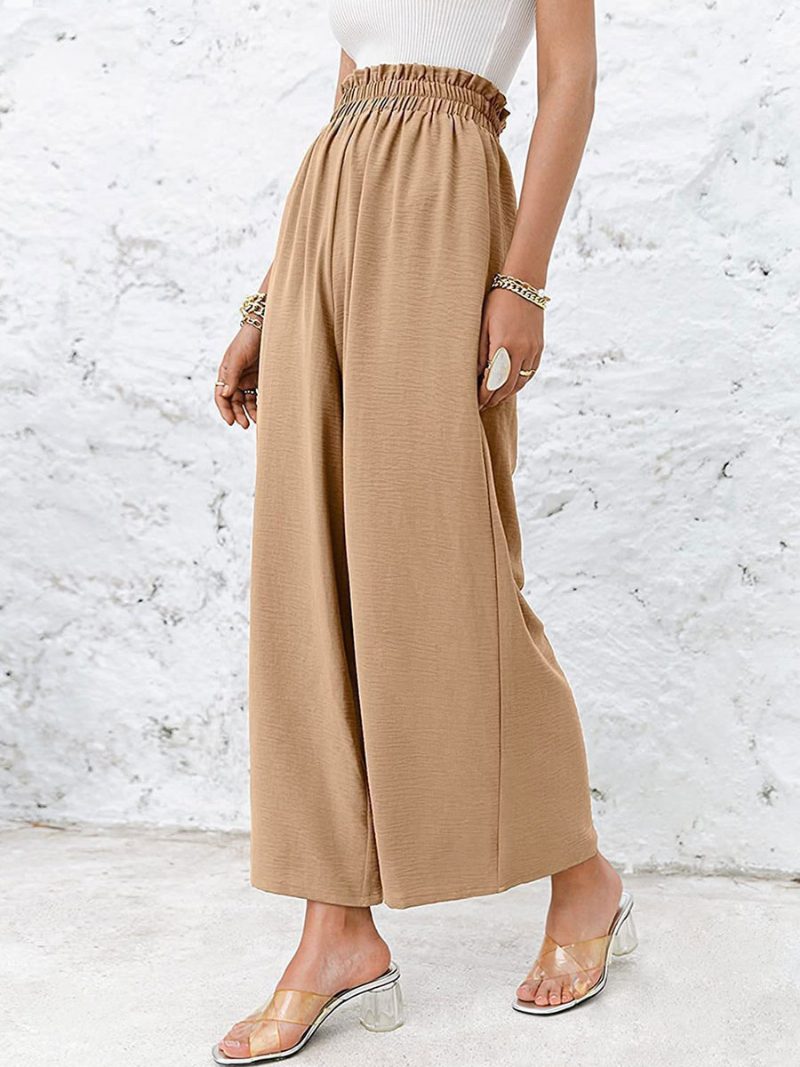 Damen-hose Aus Leinen Kurze Hose Hohe Taille Weites Bein Sommer-freizeithose - Khaki