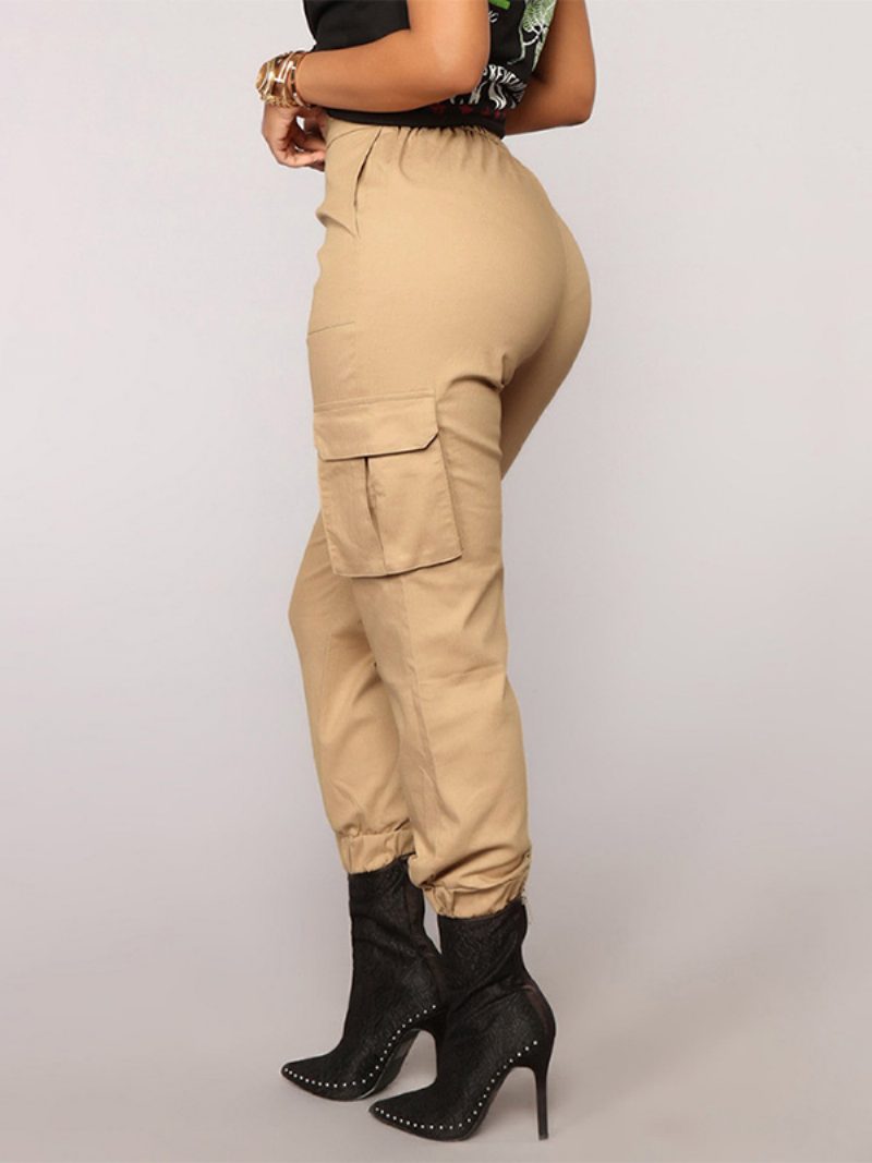 Damen-khaki-hosen Mit Erhöhter Taille Taschen Und Reißverschluss - Khaki