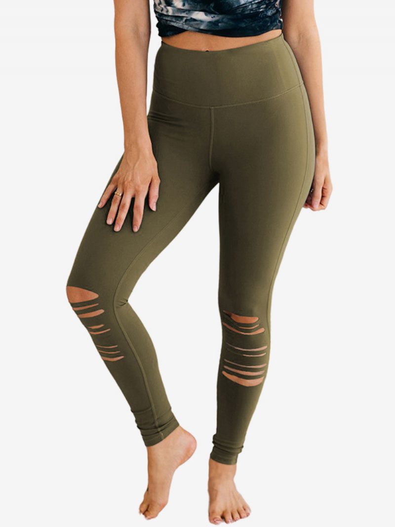 Damen-röhrenhose Mit Ausschnitt Und Hoher Taille Freizeithose Einfarbiger Farbe - Grün