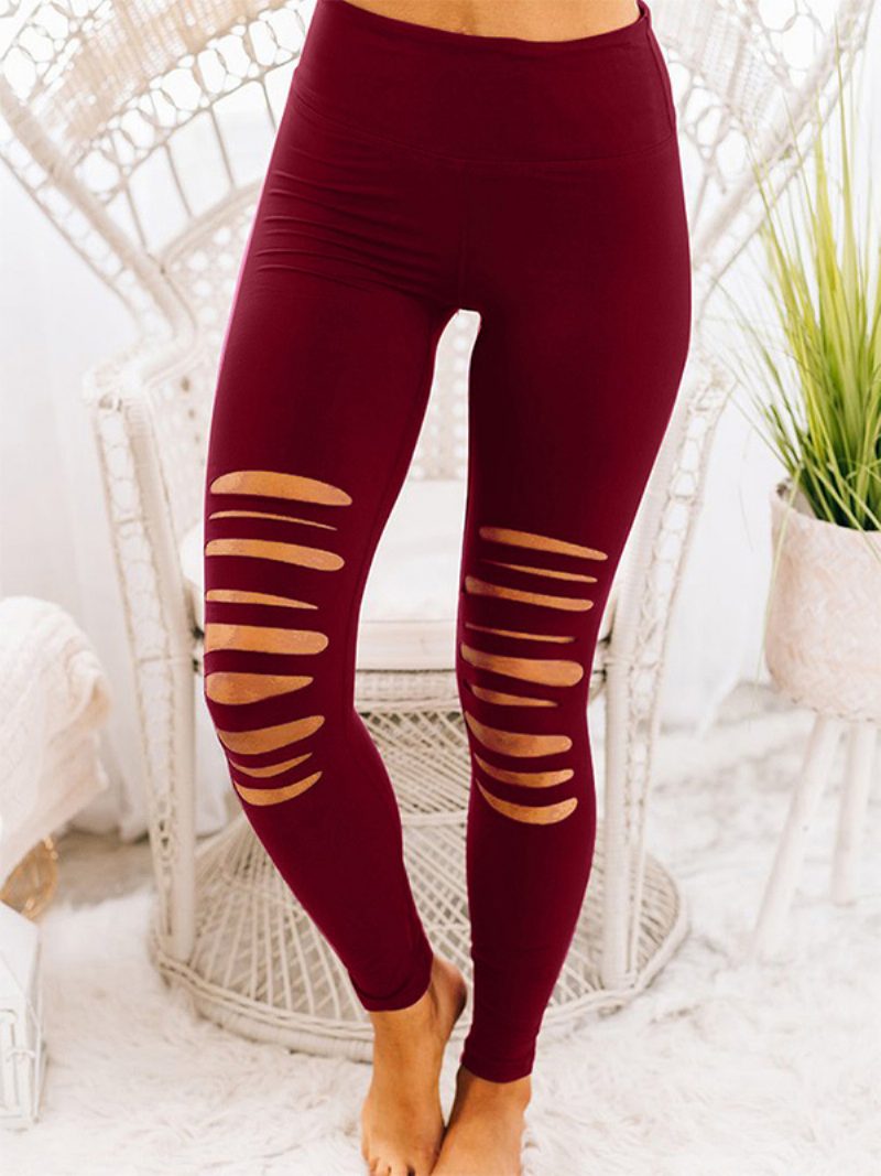 Damen-röhrenhose Mit Ausschnitt Und Hoher Taille Freizeithose Einfarbiger Farbe - Burgund