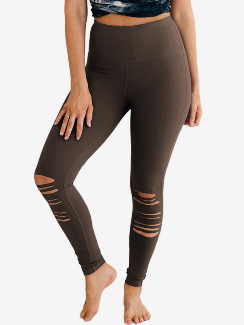 Damen-röhrenhose Mit Ausschnitt Und Hoher Taille Freizeithose Einfarbiger Farbe - Kaffeebraun