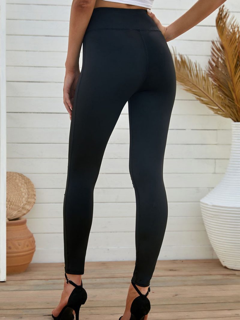 Damen-röhrenhose Mit Ausschnitt Und Hoher Taille Freizeithose Einfarbiger Farbe - Schwarz