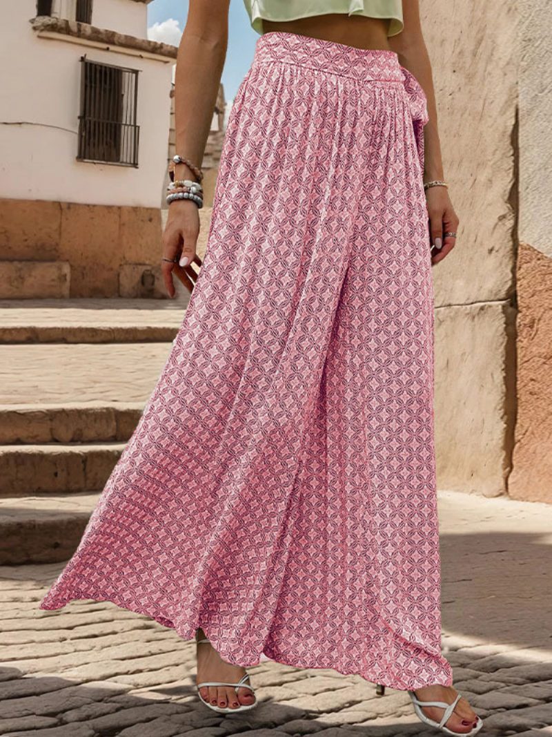 Damenhose Dunkelmarineblaue Wandelbare Zweifarbige Hose Aus Polyester Mit Schnürung Und Erhöhter Taille - Rosa