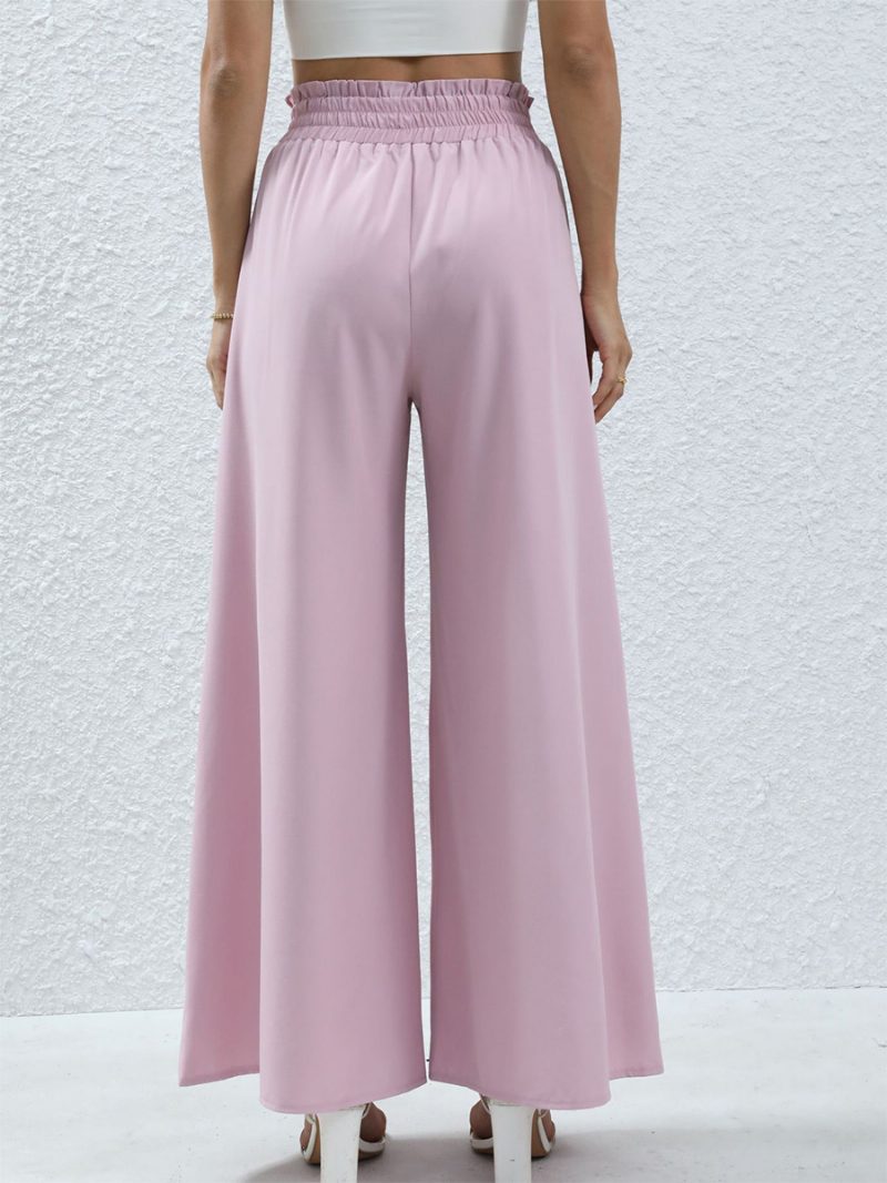 Damenhose Mit Weitem Bein Hoher Taille Schnürtaschen Einfarbig - Rosa