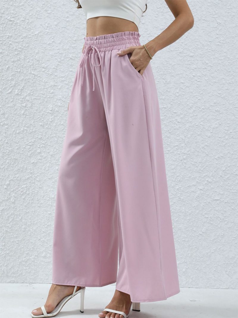 Damenhose Mit Weitem Bein Hoher Taille Schnürtaschen Einfarbig - Rosa