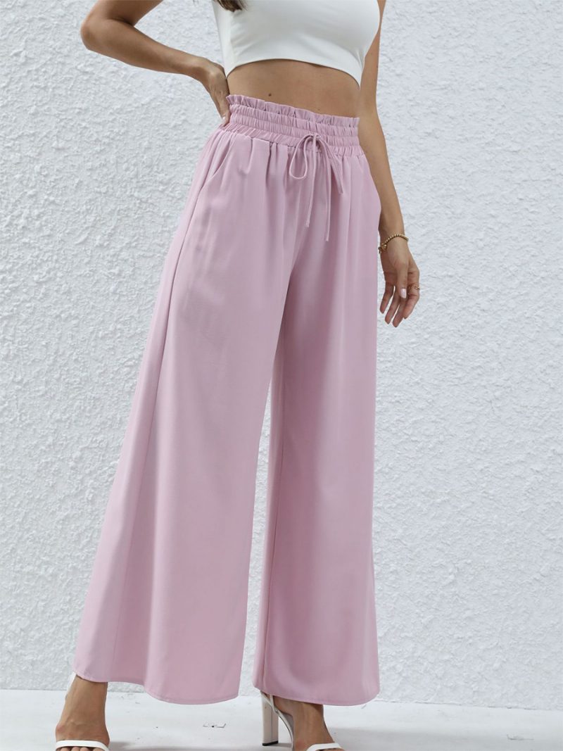 Damenhose Mit Weitem Bein Hoher Taille Schnürtaschen Einfarbig - Rosa