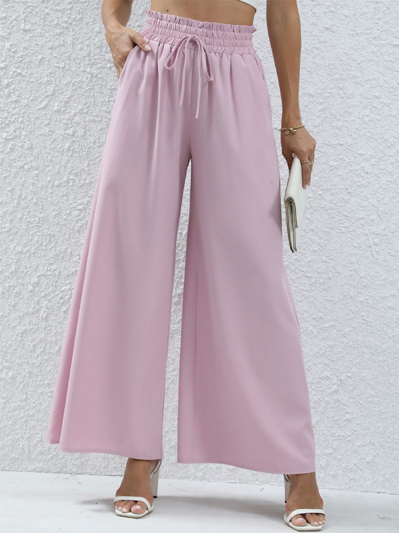 Damenhose Mit Weitem Bein Hoher Taille Schnürtaschen Einfarbig - Rosa