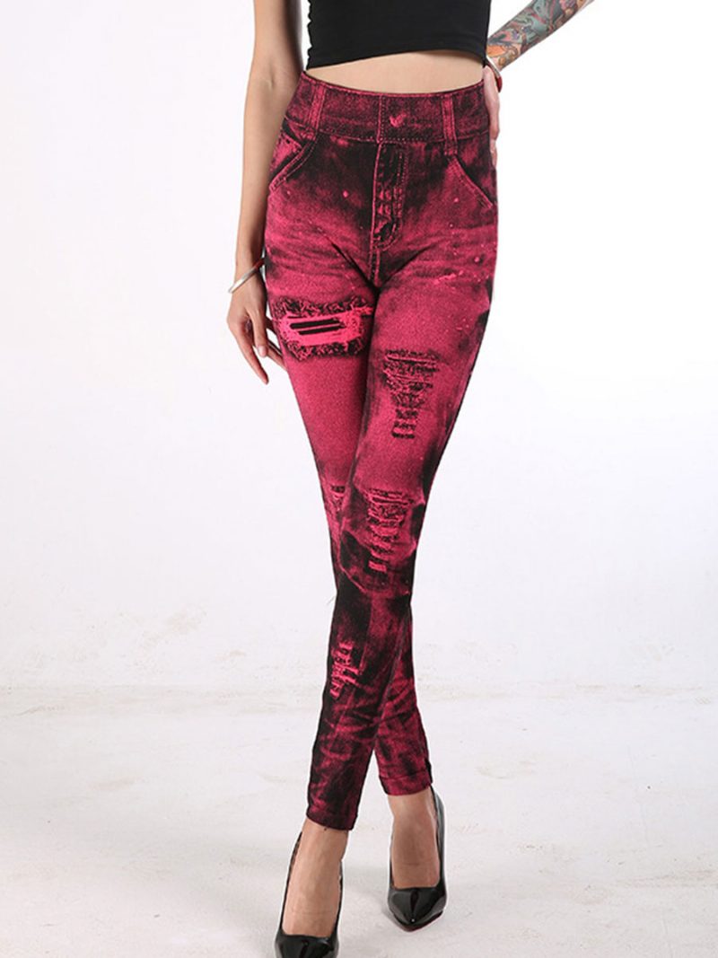 Leggings Mit Hoher Taille Dehnbare Jeans Wie Damenunterteile - Rot