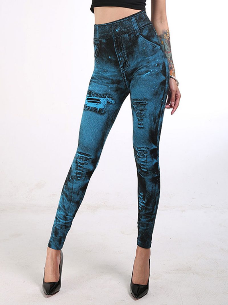 Leggings Mit Hoher Taille Dehnbare Jeans Wie Damenunterteile - Helles Himmelblau