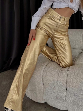 Metallic-hose Hohe Taille Reißverschluss Weites Bein Hose Für Damen