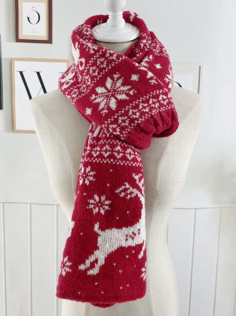 Damenschal Weihnachtsmuster Poly-/baumwollmischung Weihnachtsgeschenk Heimkleidung Winter Warm Süß Acc - Rot