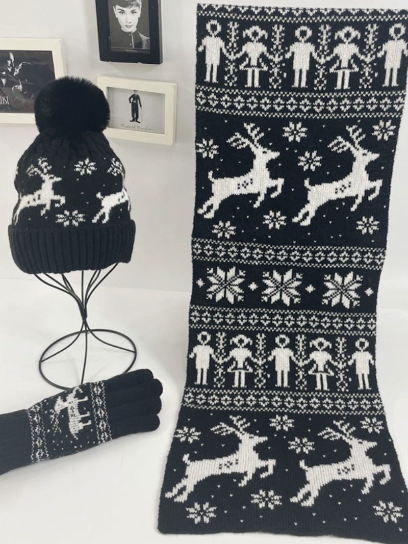 Damenschal Weihnachtsmuster Poly-/baumwollmischung Weihnachtsgeschenk Heimkleidung Winter Warm Süß Acc - Schwarz