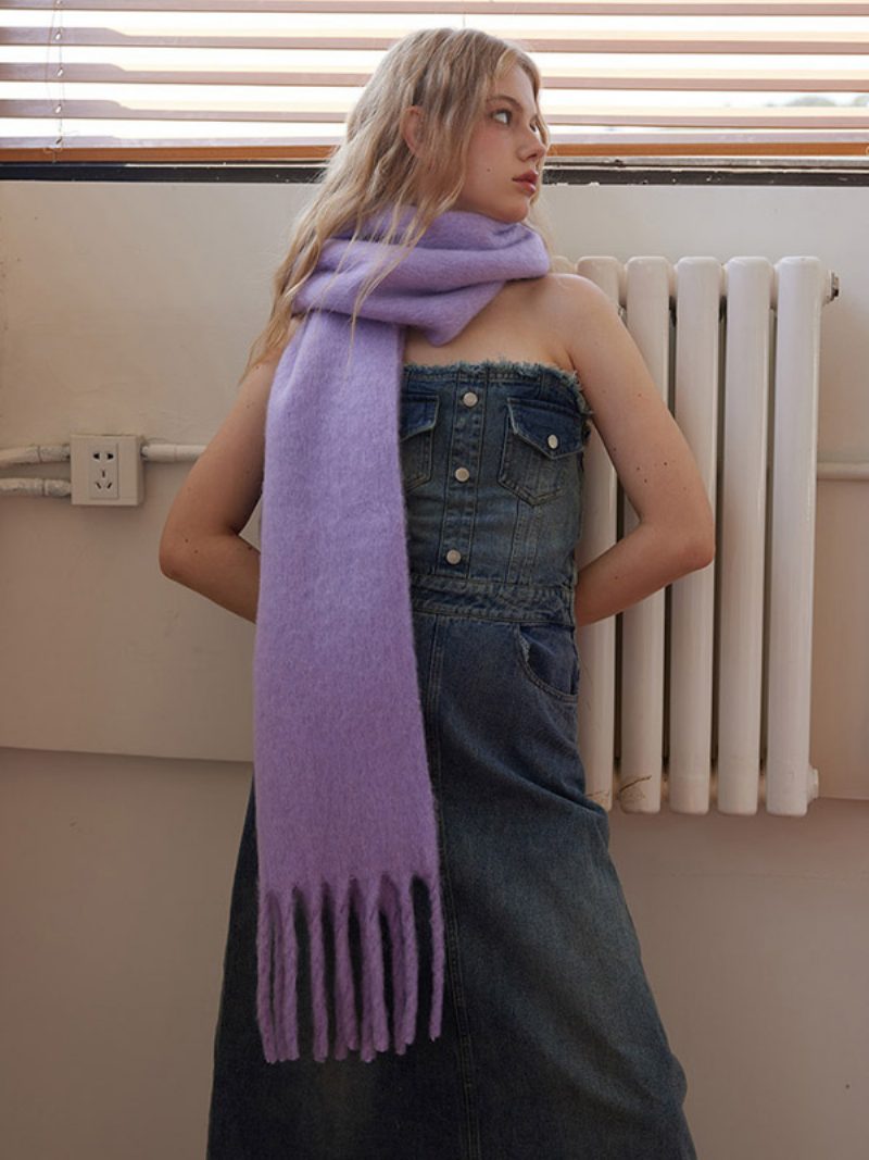 Einfarbiger Schal Mit Fransen Schicker Moderner Herbst-winter-schalldämpfer Für Damen - Lavendel