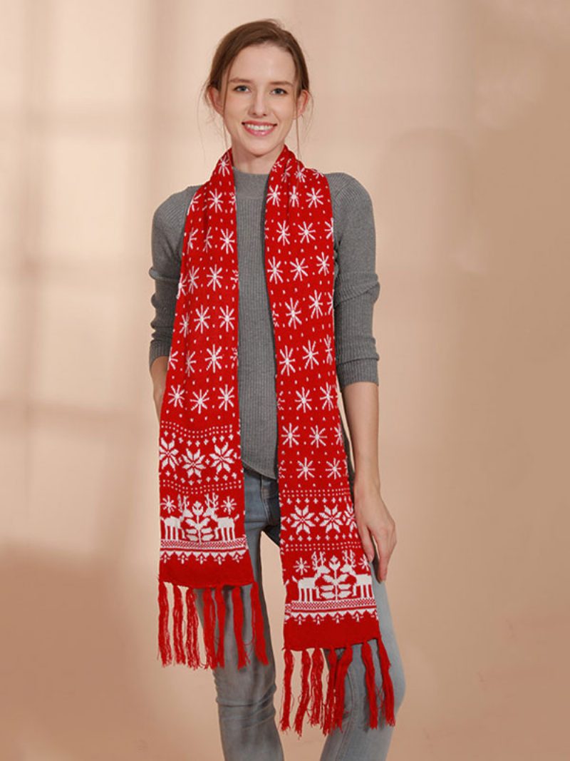 Schal Für Damen Weihnachtsmuster Fransen Winter Warm Acc - Rot