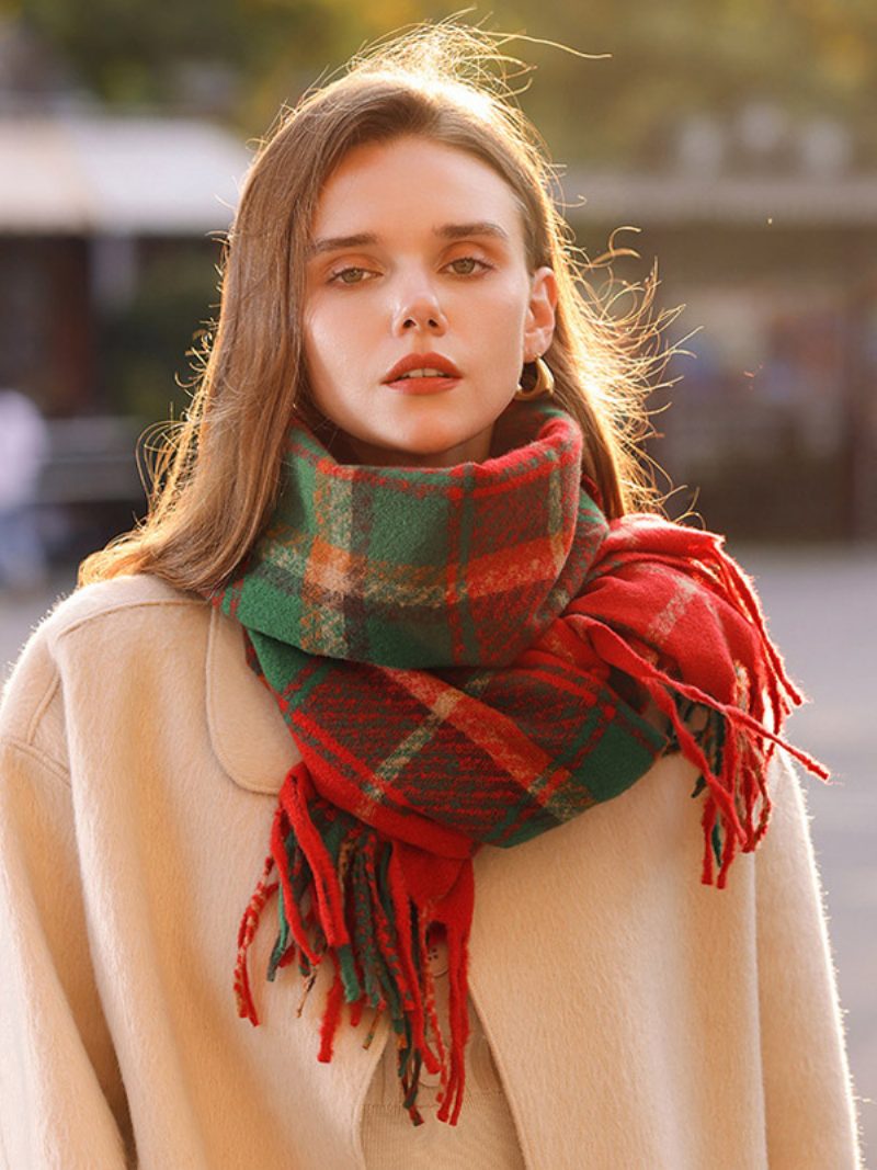 Vintage Karierter Schal Mit Fransen Herbst Winter Schals Für Frauen